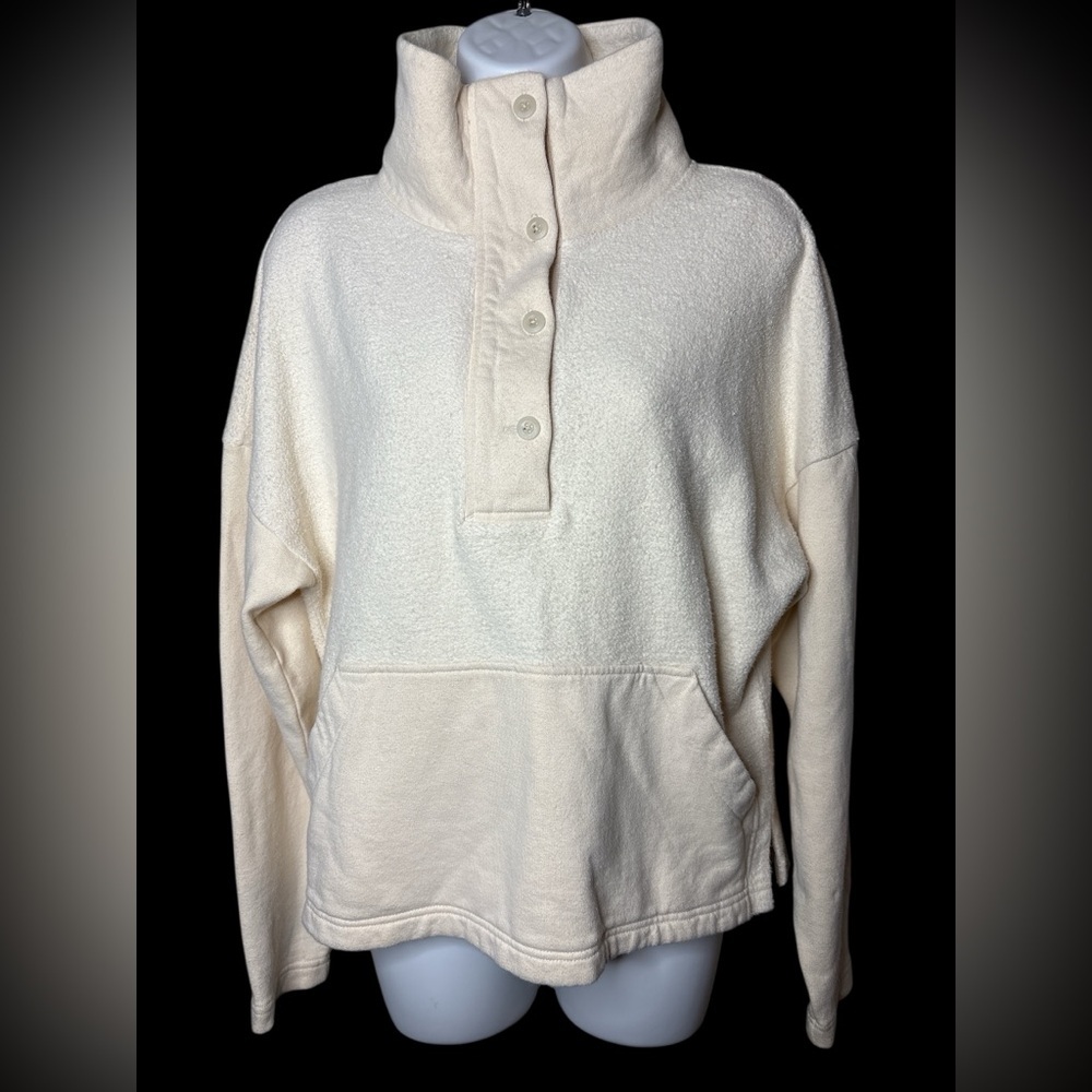 REI Cooperative Women Hemp Blend Pullover Sweatshirt XS Cream Mock Neck Pockets